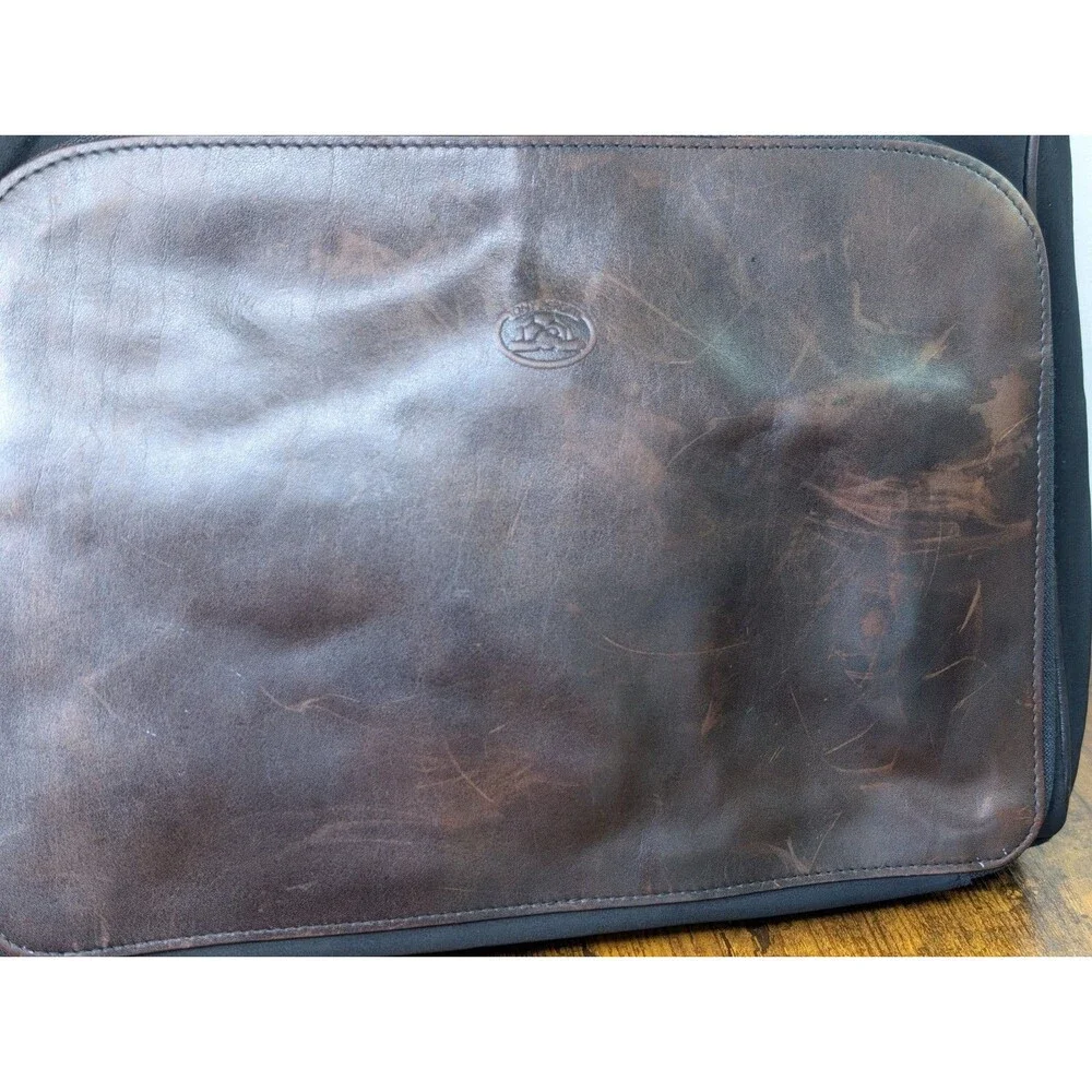 Tony Perotti Lost & Found Leather & Nylon Laptop Bag Tote Briefcase Brown Black